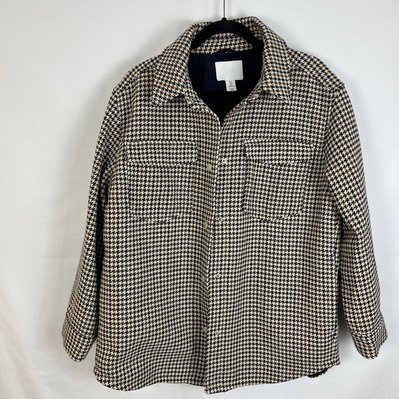 H&M Houndstooth Shacket Deep Navy/Cream/Tan Size L - Picture 3 of 13